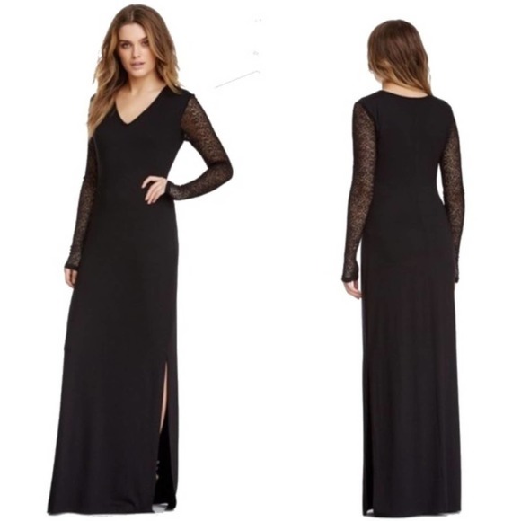 THREE DOTS Black Mesh Long Sleeve Maxi Slit Dress XS Goth Halloween $118 - Picture 1 of 6